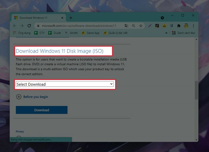 Download Windows 11 Disk Image (ISO) về máy