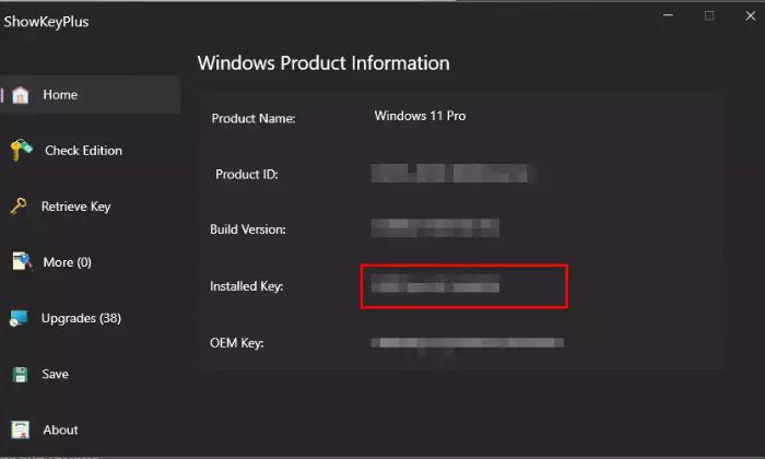 Tìm Product key Windows 11 bằng ShowKeyPlus